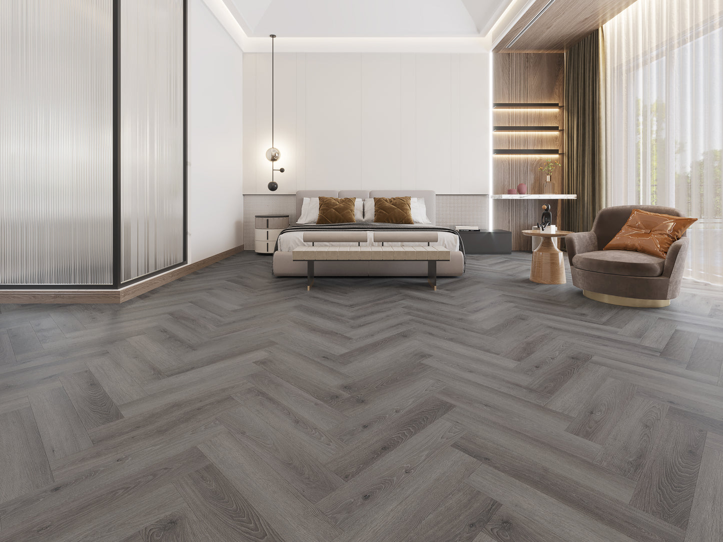 Alva dry back LVT 1.38m Herringbone Special Hickory Grey Oak
