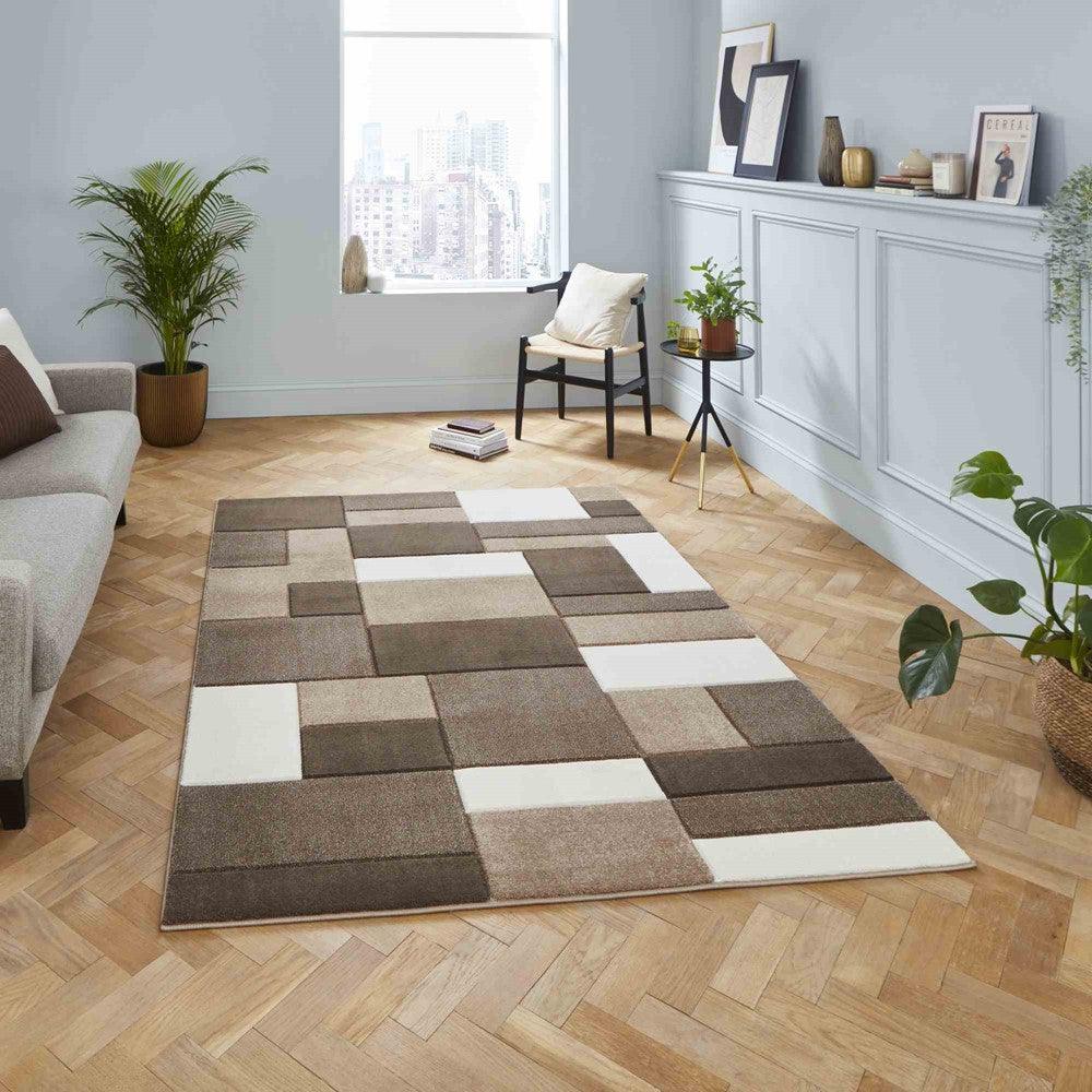Matrix Modern Geometric Rugs In Beige Brown MT61