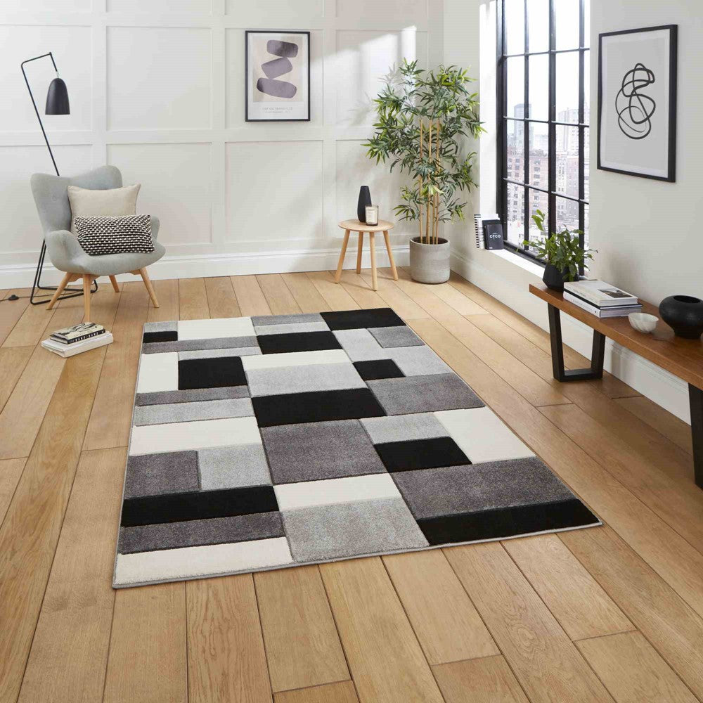 Matrix Modern Geometric Rugs In Grey Black MT61