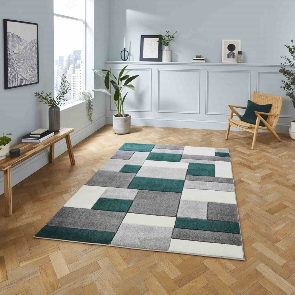 Matrix Modern Geometric Rugs In Grey Green MT61