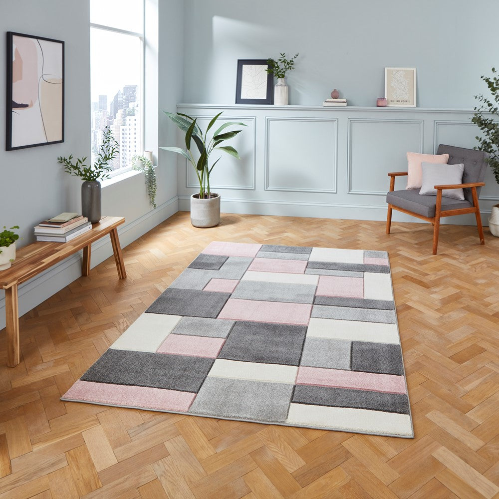 Matrix Modern Geometric Rugs In Grey Rose Pink MT61