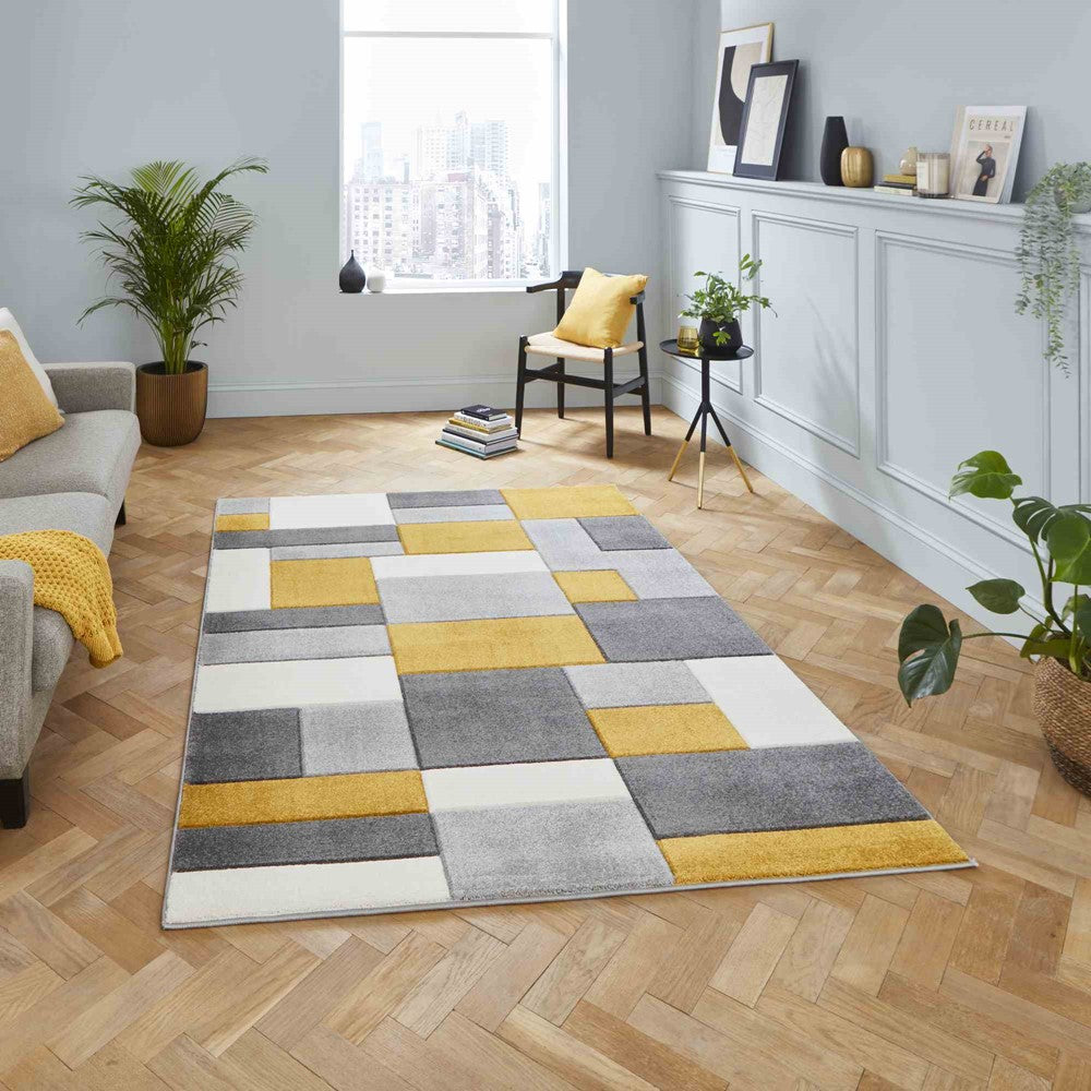 Matrix Modern Geometric Rugs In Grey Yellow MT61