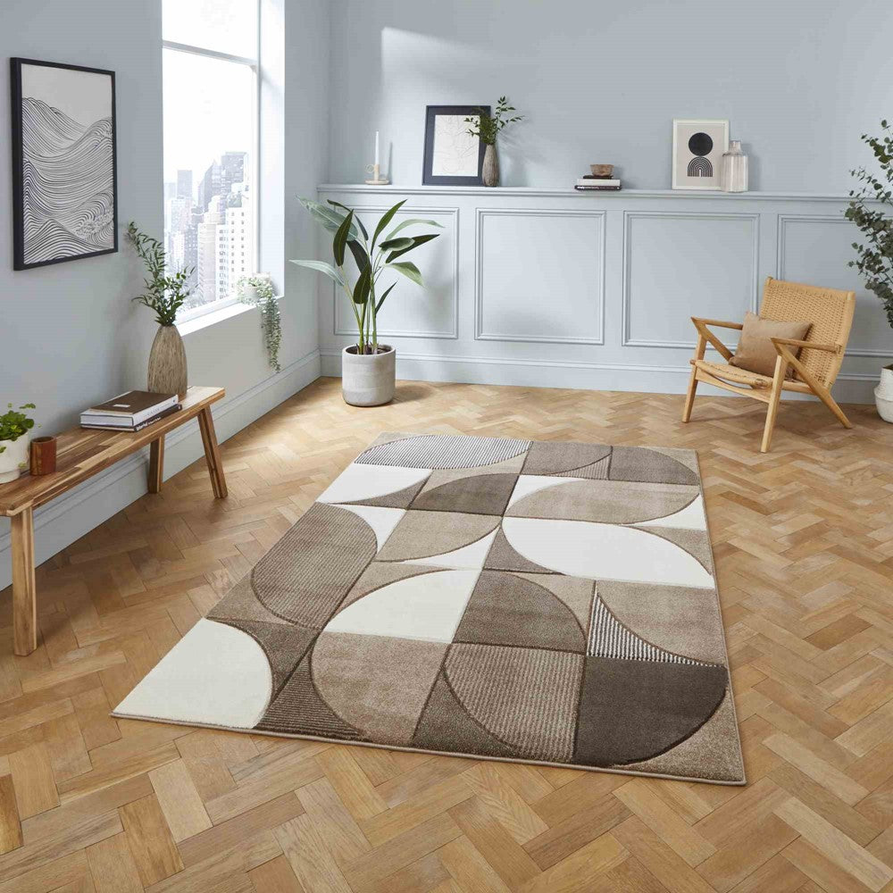 Matrix Modern Geometric Rugs In Beige Brown MT63