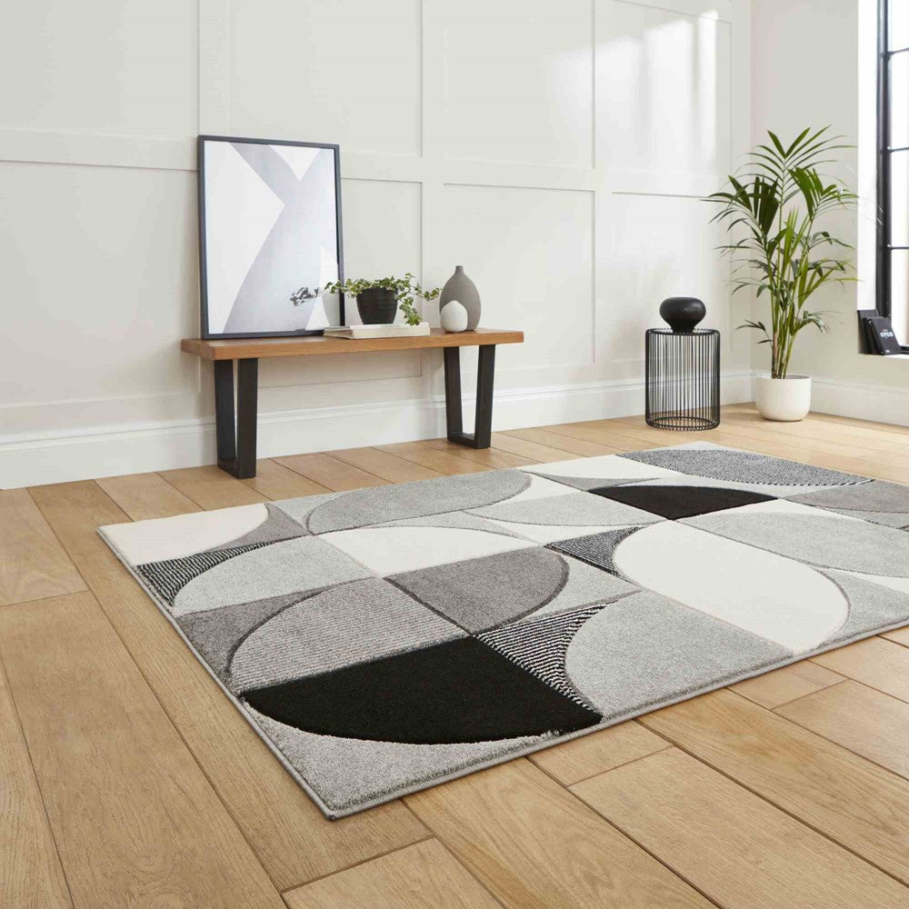 Matrix Modern Geometric Rugs In Grey and Black MT63