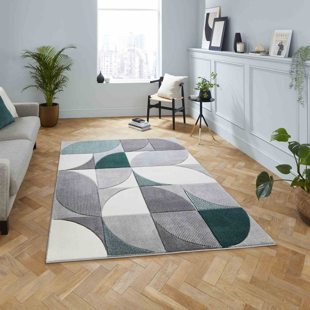 Matrix Modern Geometric Rugs In Grey and Green MT63