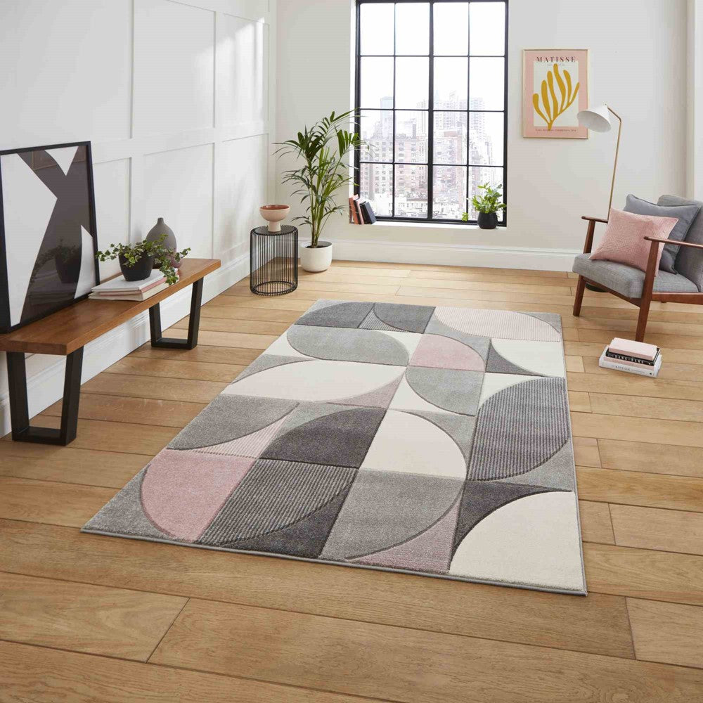 Matrix Modern Geometric Rugs In Grey and Rose MT63