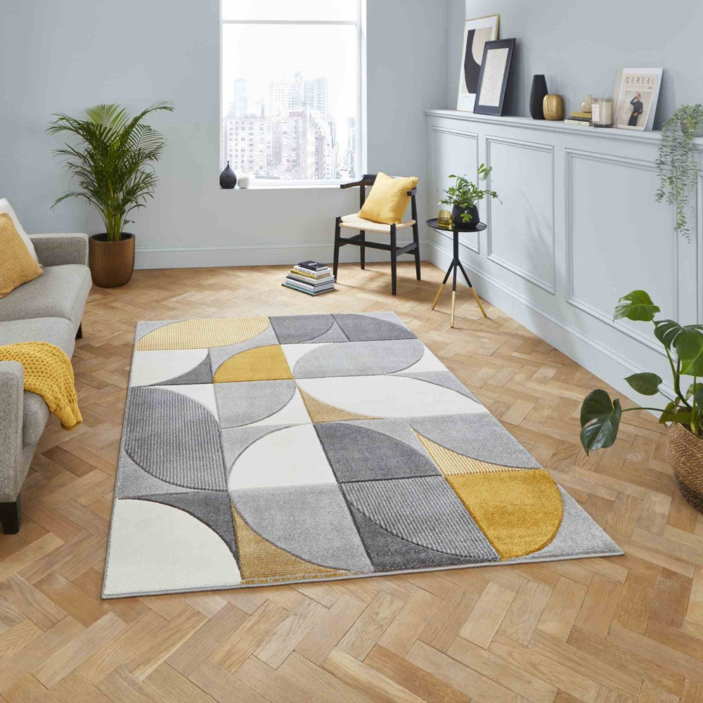 Matrix Modern Geometric Rugs In Grey and Yellow MT63
