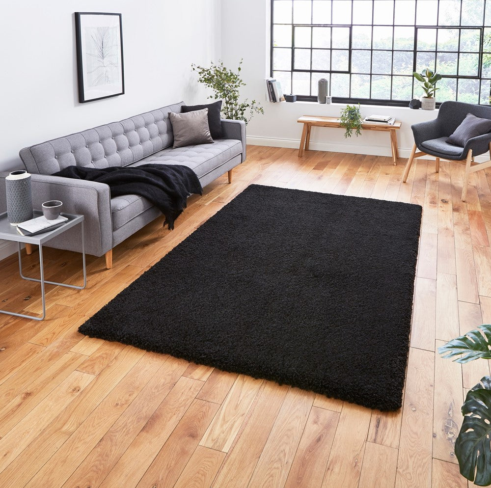 Sierra Shaggy Rug Black 9000