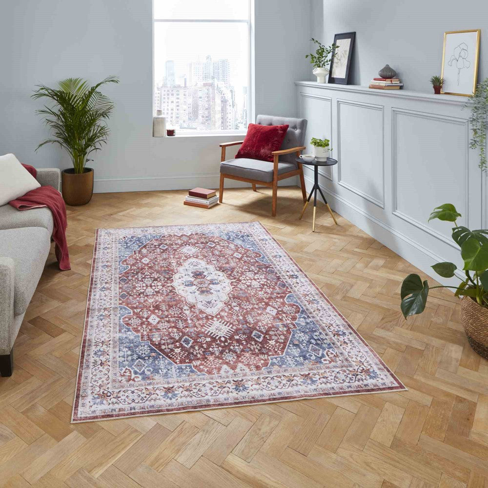 Tabriz Traditional Distressed Medallion Rugs Red H1156